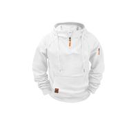 Sweat à capuche tactique en polaire pour homme, fermeture éclair quart militaire, veste à capuche cargo avec poches, blanc, M