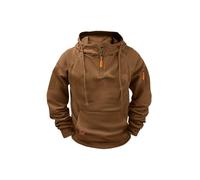 Sweat à capuche tactique en polaire pour homme, fermeture éclair quart militaire, veste à capuche cargo avec poches, marron, M