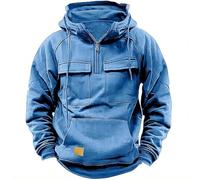 Sweat à capuche tactique pour homme 2024 - Léger - Fermeture éclair 1/4 - Pour le sport et l'extérieur - Avec poches, b-bleu, M