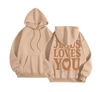 Sweat à capuche tendance à col rond pour femme Jésus Jésus Loves You Backwoods avec capuche « I Love Jesus » pour adolescents - Pull décontracté à manches longues avec dessin animé, kaki, L