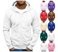 Sweat à capuche tendance à fermeture éclair intégrale pour homme avec cordon de serrage et manches longues - Couleur unie - Pull à capuche en polaire - Veste athlétique ample avec poches, violet