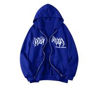 Sweat à capuche tendance avec lettre d'hiver pour femme - Fermeture éclair 2025 - Style gothique - Confortable - Backwoods - Cool Workou University - Esthétique Y2K - Tendance mignonne, bleu, XL