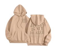 Sweat à capuche tendance Jésus Jésus est mon guérisseur pour femme - Pull de plage chrétien - Tenue essentielle - Mignon d'été - Décontracté - Graphique avec capuche - Doux - I Love Jesus - Religieux