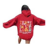 Sweat à capuche tendance Jesus Trust In The Lord pour femme - Pull chrétien d'automne - Coupe ample - Décontracté - Lettre graphique - Y2K - Cool God Faith - Uni - Mignon et drôle, Rouge, M