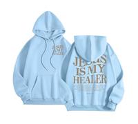 Sweat à capuche tendance pour femme Jesus Jesus Is My Healer - Joli avec capuche - Pull de plage chrétien - Pull Faith Workou - Esthétique - Tenue graphique décontractée - Dieu de la campagne, bleu
