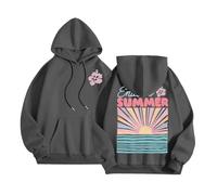 Sweat à capuche tendance pour femme - Style décontracté et tendance - Style gothique - Pour la plage - Graphique - Gothique - Confortable - Y2K - Fin et essentiel, gris, M