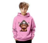 Sweat à Capuche Tendance pour Garçon en Polaire Douce avec Charmant imprimé de Vache des Highlands pour Un Confort Quotidien, Grande Taille Sweat à Capuche Vache Highland 2-14 Ans