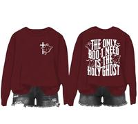 Sweat à capuche « The Only Boo I Need Is The Holy Ghost », chemise à imprimé graphique classique pour femmes et hommes, bordeaux, S