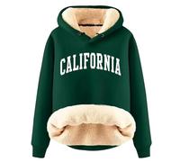 Sweat à capuche thermique doublé en polaire avec doublure en polaire pour femme - Pull à capuche thermique coloré pour l'hiver 2025 - Doublé en laine solide - Tendance - Épais - Gothique Y2K, bleu
