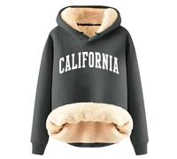 Sweat à capuche thermique doublé en polaire avec doublure en polaire pour femme - Pull à capuche thermique coloré pour l'hiver 2025 - Doublé en laine solide - Tendance - Épais - Gothique Y2K, gris