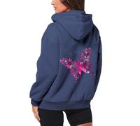 Sweat à capuche thermique doublé en polaire Sherpa pour femme 2025 avec cordon de serrage, manches longues, décontracté, lutte contre le cancer du sein, fermeture éclair, épais, essentiel, bleu, XXL