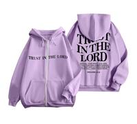 Sweat à capuche thermique pour femme « Trust In The Lord » doublé en polaire isolé pour temps froid, équipement chrétien Jésus, fermeture éclair, cordon de serrage, chandail gothique avec capuche
