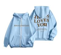 Sweat à capuche thermique Sherpa pour femme doublé en polaire Jésus vous aime au chaud avec capuche - Graphique chrétien tendance avec cordon de serrage - Automne et hiver - Université 2025 - Anime
