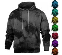 Sweat à capuche tie-dye pour homme - Manches longues - Cordon de serrage - Pull à capuche - Pull à capuche - Motif écossais jacquard - Manches longues - Cordon de serrage - Style hipster décontracté
