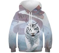 Sweat à Capuche Tigre et Dragon pour Enfants, garçons et Filles, imprimé 3D Amusant, vêtements de Sport pour Jeunes de 7 à 9 Ans