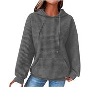 Sweat à capuche tricoté de Noël pour femme - Pull à capuche à manches longues avec cordon de serrage et col en V - Tenue d'automne à capuche
