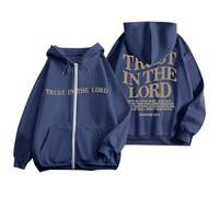 Sweat à capuche Trust In The Lord avec fermeture éclair intégrale pour femme Y2K Christian Graphic Automne Uni Veste à capuche pour adolescents Doublure polaire Cordon de serrage Jésus Backwoods Tenue