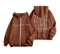 Sweat à capuche Trust In The Lord Jesus pour femme avec doublure en polaire Backwoods - Fermeture éclair - Cordon de serrage - Joli et léger - Confort occidental essentiel Y2K, café, M