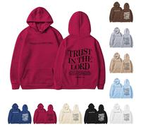 Sweat à capuche « Trust In The Lord » pour femme, surdimensionné, noir, chrétien, avec Jésus, pull décontracté à manches longues avec poche, blanc, L