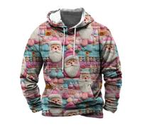 Sweat à capuche Ugly Christmas pour homme aux couleurs pastel - Impression 3D amusante avec personnages de Père Noël - Sweat de fête kitsch pour la fête de Noël, Style_c01 Rose, 4XL