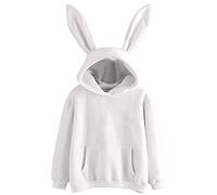 Sweat à capuche uni avec oreilles de lapin pour femme - Coupe ample - Joli essentiel - Avec oreilles de lapin - Pull d'automne - Graphique Y2K - Uni - Confortable - Tendance - Collège, blanc, XL