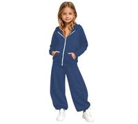 Sweat à capuche uni élégant pour filles avec pantalon cargo taille haute : une tenue deux pièces décontractée idéale pour jouer et se détendre au quotidien. (Navy, 12-13 Years)