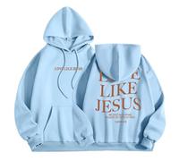 Sweat à capuche uni pour femme avec inscription « Love Like Jesus » - Coupe ample - Graphique - Faith Gothic Fashion - Lettres - Dessin animé religieux - I Love Jesus - Confortable - Amusant - Y2K