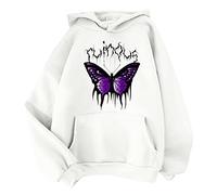 Sweat à capuche uni pour femme : manches longues avec cordon de serrage, imprimé papillon foncé, sweat à capuche Essentials avec poche avant, doux, léger, respirant, veste douce, décontractée,
