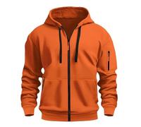 Sweat à capuche uni pour homme confortable avec fermeture éclair dessin animé sweat à capuche d'automne Y2K tendance Country coupe ample Essential Workou Backwoods Goth Anime 2025 Mode uni, Orange, M