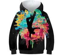Sweat à Capuche Unisexe 3D Breakdancer Style Popart pour Enfants Pull imprimé garçons et Filles Sweat-Shirt à Capuche avec Poches 8-10 Ans