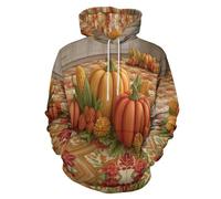 Sweat À Capuche Unisexe 3D Imprimés d'automne Citrouilles Et Maïs Pull Imprimé Couple Personnalisé Sweat-Shirts Thème De Thanksgiving Graphique À Capuche Vêtements De Sport avec Poches