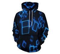 Sweat à Capuche Unisexe, 3D Néon Cube Hoodie Manches Longues Homme Femme Sweat Capuche avec Poches, Géométrie Technologie Manteau de Sport Automne Hiver Pullover 3XL