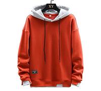 Sweat à capuche unisexe à manches longues pour homme - Patchwork, Orange, XL