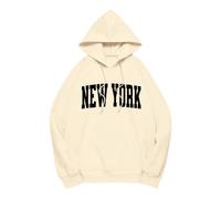 Sweat à capuche unisexe avec imprimé New York simple - Sweat à capuche surdimensionné au look universitaire minimaliste - Sweat-shirt large pour homme et femme, Style_r01 Beige, S