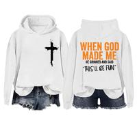 Sweat à capuche unisexe avec inscription « When God Made Me He Said This'll Be Fun », blanc, L