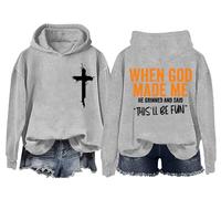 Sweat à capuche unisexe avec inscription « When God Made Me He Said This'll Be Fun », gris, L