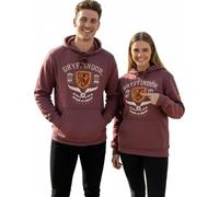 Sweat à capuche unisexe Gryffondor sous licence Harry Potter, tissu chaîne et imprimé bouffant, avec drapeau Quidditch brodé sur les manches, Gryffondor., M