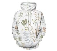 Sweat À Capuche Unisexe, Impression Fleurs Sauvages Plantes 3D Hoodie, Manches Longues Homme Femme Vintage Feuilles Sweat Capuche avec Poches, Adulte Manteau De Sport Automne Hiver
