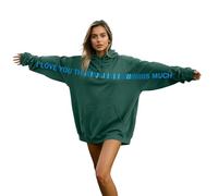 Sweat à Capuche Unisexe Imprimé I Love You This Much et Rayures pour Couple et Saint Valentin - Coupe Oversize Tombante et Poche Kangourou, Style Humoristique - pour Quotidienne et Message Romantique