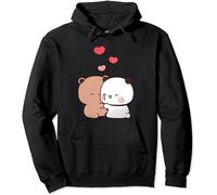 Sweat à capuche unisexe Kawaii Panda Bear Hug Bubu And Dudu Hug pour la Saint-Valentin, Noir , M