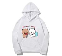 Sweat à capuche unisexe Kawaii Panda Bear Hug Bubu And Dudu I Love You Flower pour la Saint-Valentin, blanc, XL