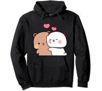 Sweat à capuche unisexe Kawaii Panda Bear Hug Bubu And Dudu pour la Saint-Valentin, Noir , L