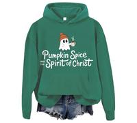 Sweat à capuche unisexe Pumpkin Spice And The Spirit Of Christ Halloween fantôme citrouille épices, Vert, XXL