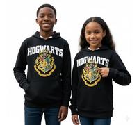 Sweat à capuche unisexe sous licence Harry Potter Poudlard pour enfants - Sweat officiel avec imprimé bouffant en relief et détails sur les manches - 1 à 13 ans, noir, jaune, 11-13 ans