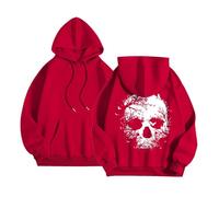 Sweat à capuche unisexe surdimensionné avec imprimé artistique de tête de mort - Sweat à capuche avec design de tête de mort sombre - Sweat-shirt streetwear pour un look alternatif, Style_g10 rouge, S