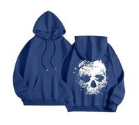 Sweat à capuche unisexe surdimensionné avec imprimé artistique de tête de mort - Sweat à capuche avec design de tête de mort sombre - Sweat-shirt streetwear pour un look alternatif, Style_g03 Bleu, S