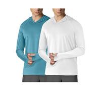 Sweat à capuche UPF50+ à manches longues pour homme, protection solaire, rashguard pour la pêche, l'extérieur, la course à pied, le soleil, chemise légère, séchage rapide, Bleu Auqa et Blanc, Taille
