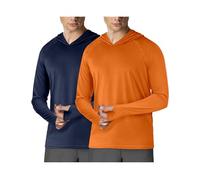 Sweat à capuche UPF50+ à manches longues pour homme, protection solaire, rashguard pour la pêche, l'extérieur, la course à pied, le soleil, chemise légère, séchage rapide, Bleu et orange, Taille XL