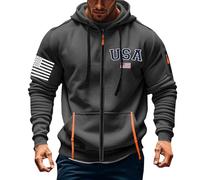 Sweat à capuche Usa pour homme et homme avec fermeture éclair intégrale - Sweat à capuche tactique militaire à manches longues en polaire - Sweat cargo de combat avec étoiles et rayures - Motif