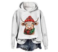Sweat à capuche vache Highland pour femme - Pull de Noël - Grande taille - Décontracté - Pull de cowgirl mignon - Pull amusant - Vêtements de rue - Cadeaux essentiels pour les vacances, blanc, 3XL